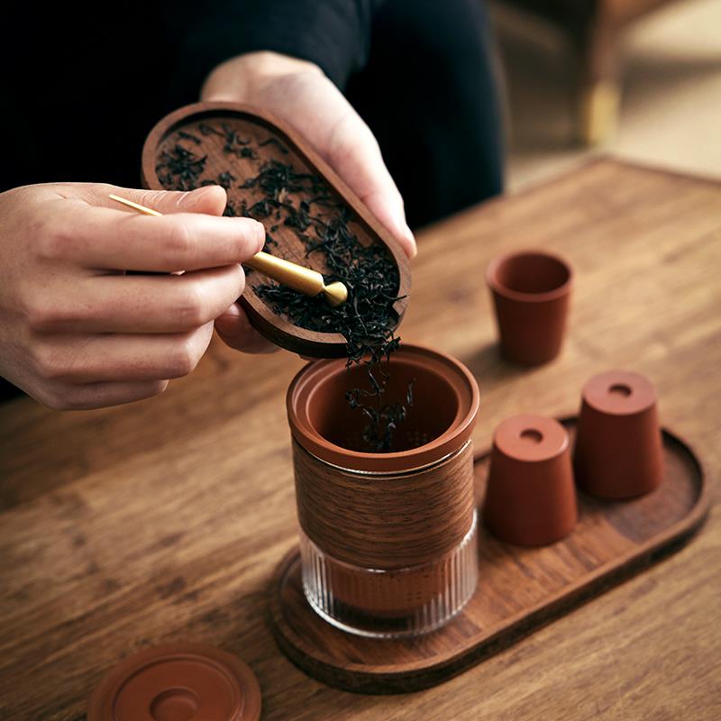 一条旅行茶具快客杯防烫紫砂一壶三杯玻璃礼品套组简约车载可携式