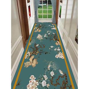 国风走廊过道阳台长条地垫PVC一抹净新中式花鸟山水画氛围地毯垫