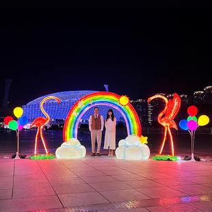 饰大摆件美陈 户外仿真火烈鸟发光彩虹云朵气球雕塑花园林玻璃钢装