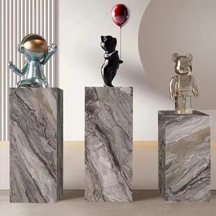 高端大理石岩板花架威尼斯棕客厅玄关摆件底座酒店会所展厅展示台