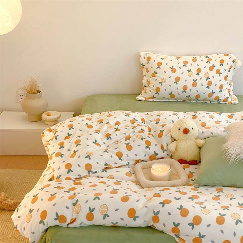 加厚ins风少女心牛奶绒田园风四件套保暖双面绒儿童卡通床上用品,床上用品,床品套件/四件套/多件套,淘宝优惠券,粉丝福利购,淘宝优惠卷