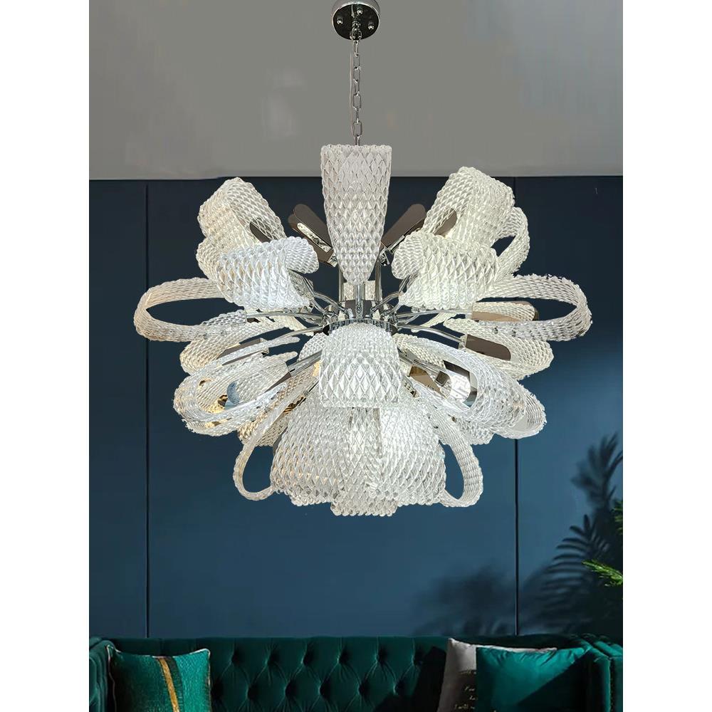 客厅灯后现代轻奢艺术不锈钢灯2024年新款设计师创意花束玻璃吊灯