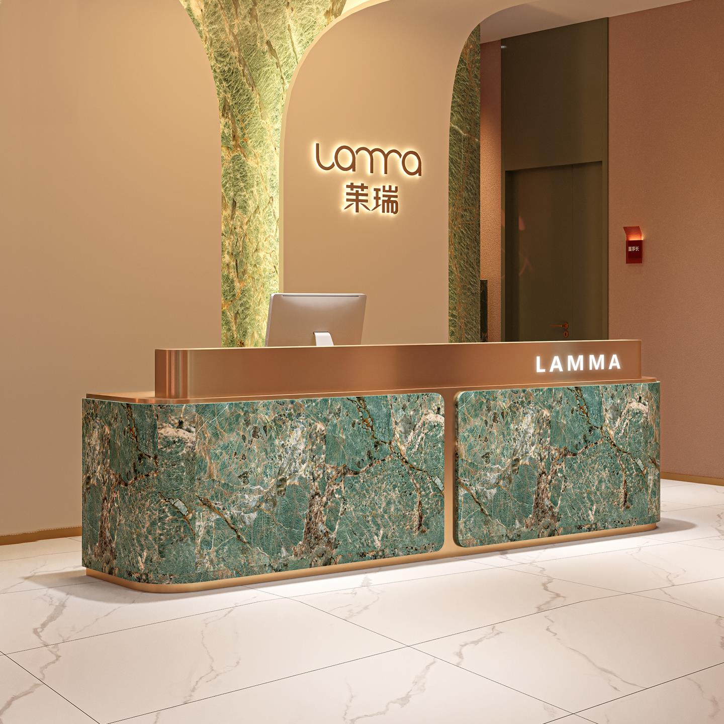 现代简约公司酒店前台收银台美容院瑜伽馆会所仿大理石岩板接待台