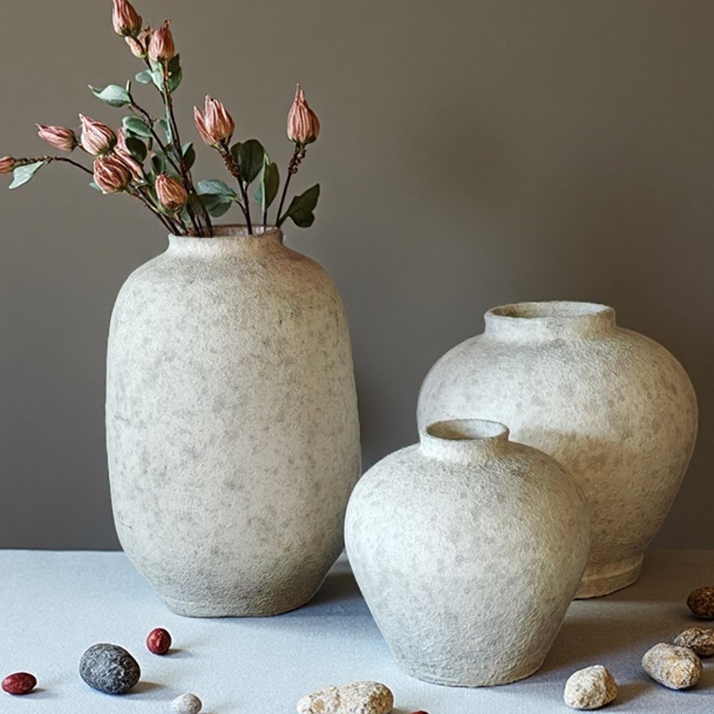 侘寂风花瓶陶瓷高级感陶罐复古粗陶玄关摆件新款客厅干花水培插花