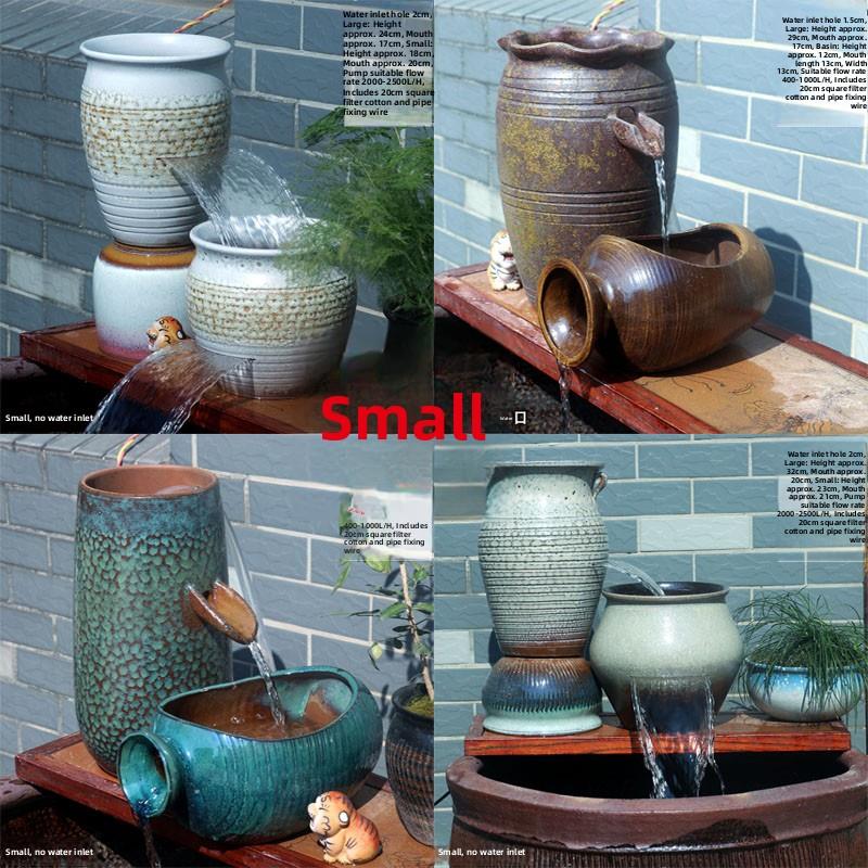 小号流水罐带嘴流水覆古循环过滤陶瓷养鱼缸流水缸叠水瀑布低吸泵
