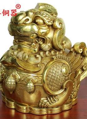 宇卓铜器纯铜黄铜貔貅成对方座铜皮丘开业礼品工艺品摆件