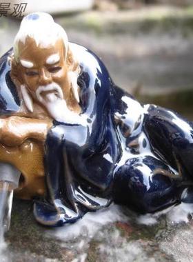 吸水石摆件家居装饰庭院假山盆景水族鱼缸招财流水陶瓷李白卧酒翁