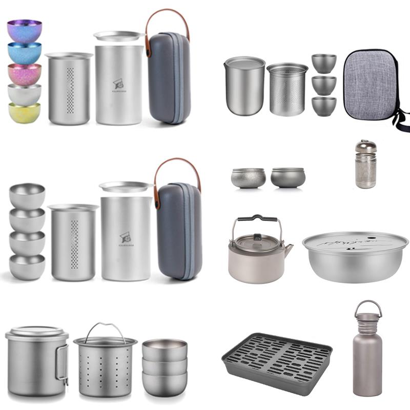 TX纯钛茶具套组户外可携式旅行用具露营野炊钛烧水壶水杯快客杯茶