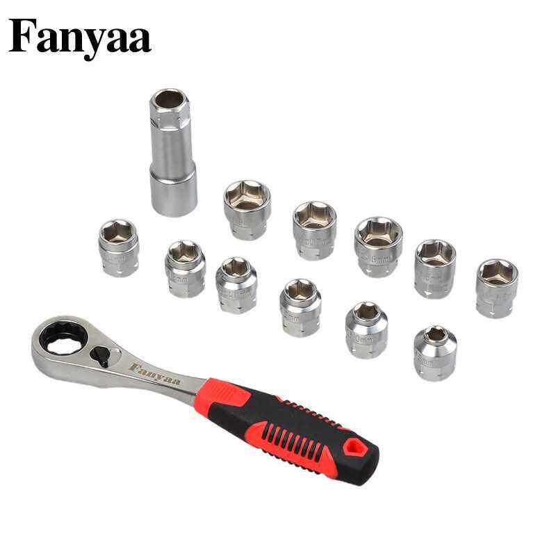 Fanyaa贯穿式齿形套筒13/27/52件套棘轮扳手套筒组合快速扳手工具