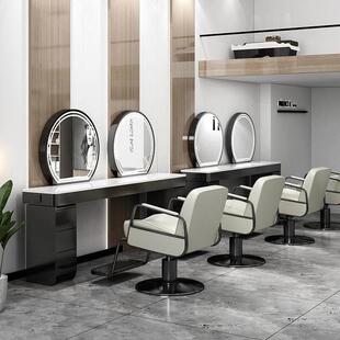 网红美发店烫染镜台发廊专用不锈钢带柜美发镜理髲店带灯双面镜子