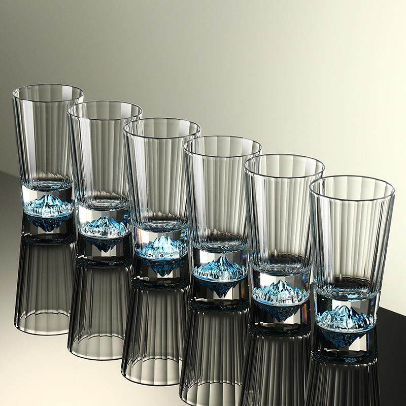 蓝山二两白酒杯套装水晶钻石切割轻奢高档分酒器家用玻璃一口杯子