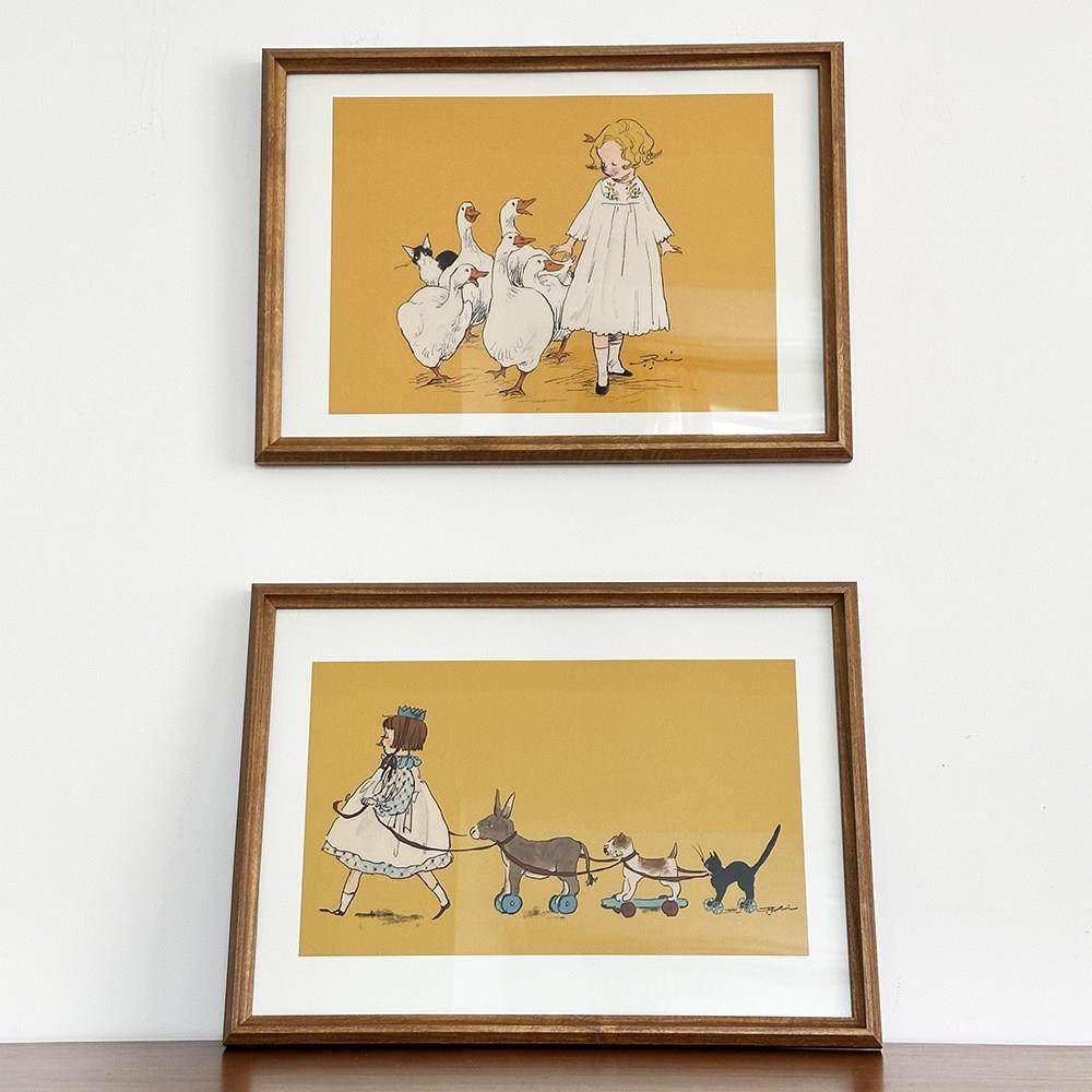 《小公主的宠物巡游》复古插画实木挂画版儿童女孩房床头装饰画,家居饰品,现代装饰画,淘宝优惠券,粉丝福利购,淘宝优惠卷