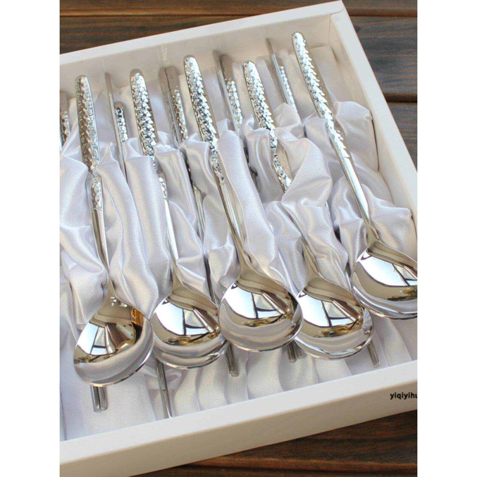 韩国进口Smf金属平筷勺家用18-10不锈钢锤打餐厅餐具礼盒,餐饮具,叉/勺/筷套装,淘宝优惠券,粉丝福利购,淘宝优惠卷