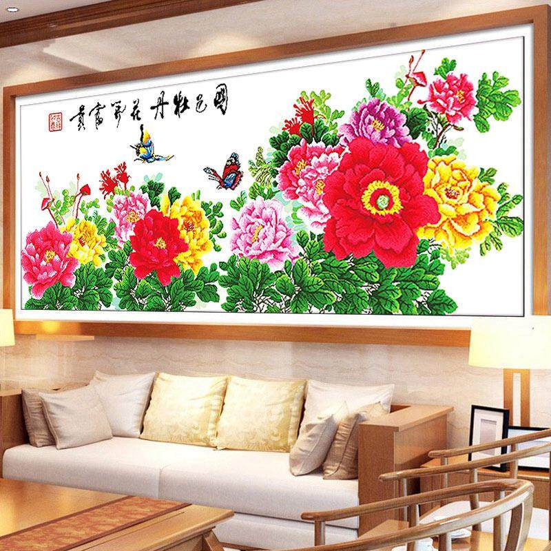 2024新款绣国色牡丹花开富贵十字绣成品机绣已绣好的出售客厅挂画,居家布艺,十字绣成品,淘宝优惠券,粉丝福利购,淘宝优惠卷