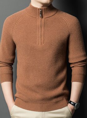 2025冬季男士圆领500克纯色毛衣男100%羊毛衫中年保暖毛衣打底衫