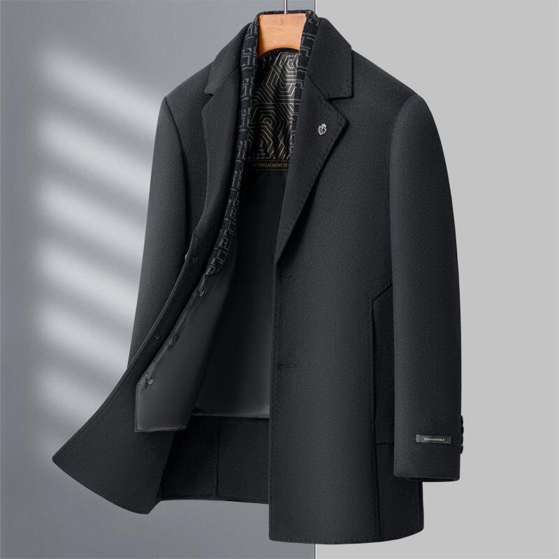 大衣男士中年爸爸鹅绒可脱内胆商务西装羊毛呢子外套加厚保暖