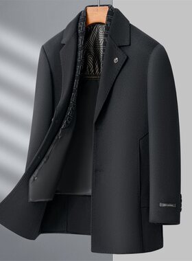 大衣男士中年爸爸鹅绒可脱内胆商务西装羊毛呢子外套加厚保暖