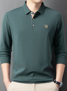 男士长袖T恤2024春秋季新款翻领商务休闲磨毛体恤衫中年POLO男衫