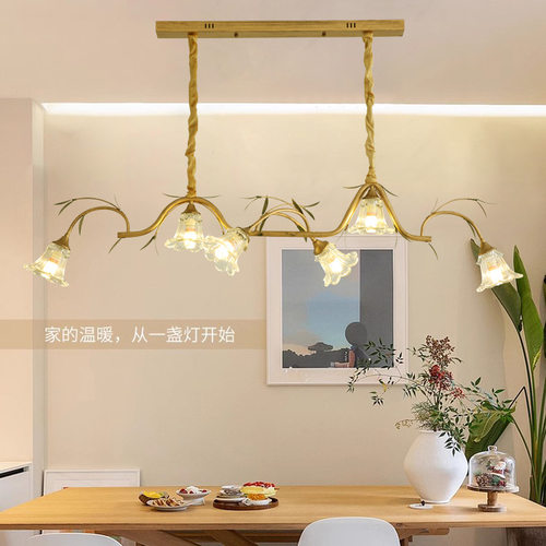 法式奶油风复古花朵长条餐厅吊灯
