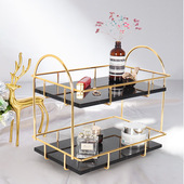 化妆桌洗漱台浴室用品桌面多层置物托盘轻奢大理石双层首饰展示架