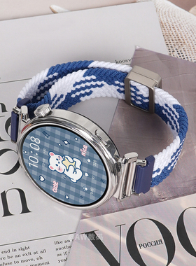 适用华为gt6表带watchgt5手表女款watch5蓝莓色细款尼龙编织gt4磁吸表带gt3pro智能gt6运动女士新款秋冬透气2