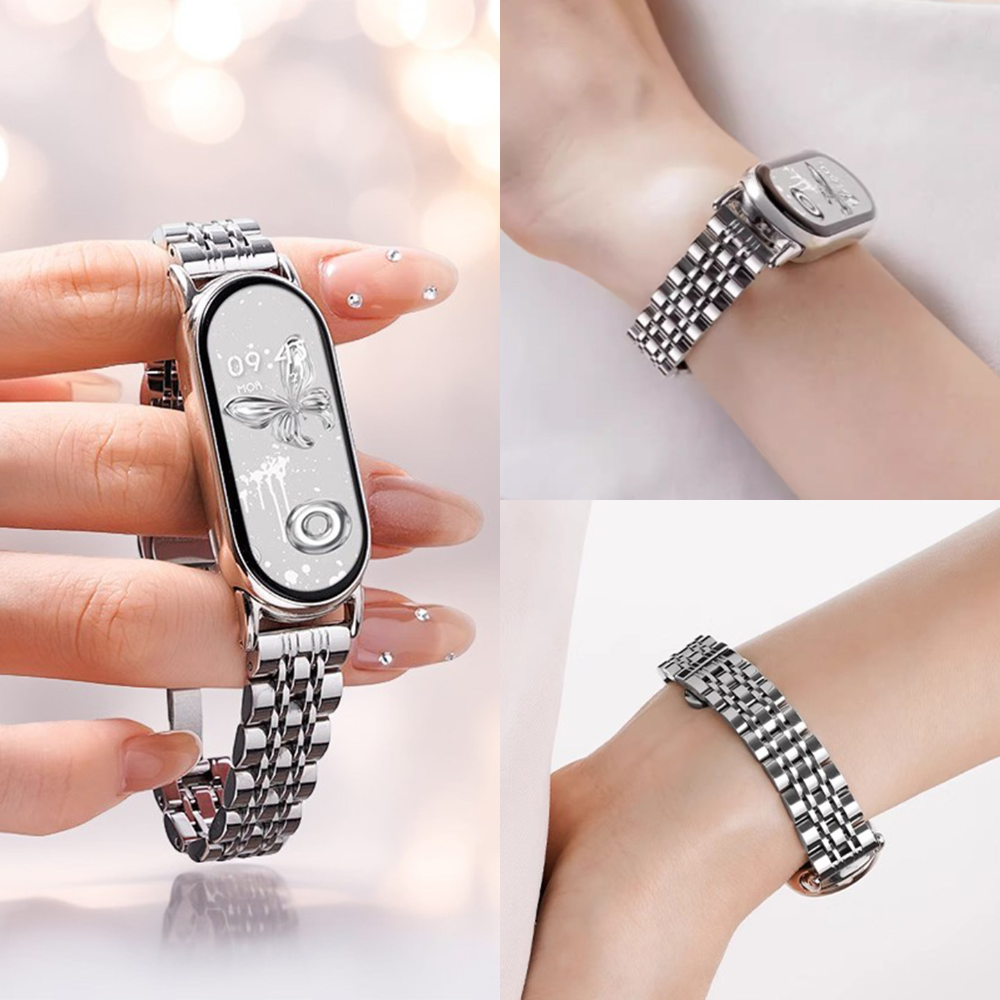 适用小米手环10表带手表新款满天星七珠钢带链运动智能手环9/8nfc陶瓷特别版高级时尚男女生轻奢小众透气腕带