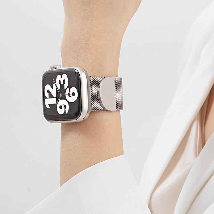 适用iwatch8苹果S9手表S8表带S7米兰尼斯Applewatch9金属磁吸SE夏天透气运动S6高级7代ultra2女款iphonewatch