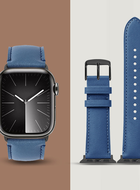 适用iwatch9表带applewatch8苹果手表带S9/S8皮S7皮质S6夏天SE高级感7真皮男新款ultra2运动4商务iphonewatch
