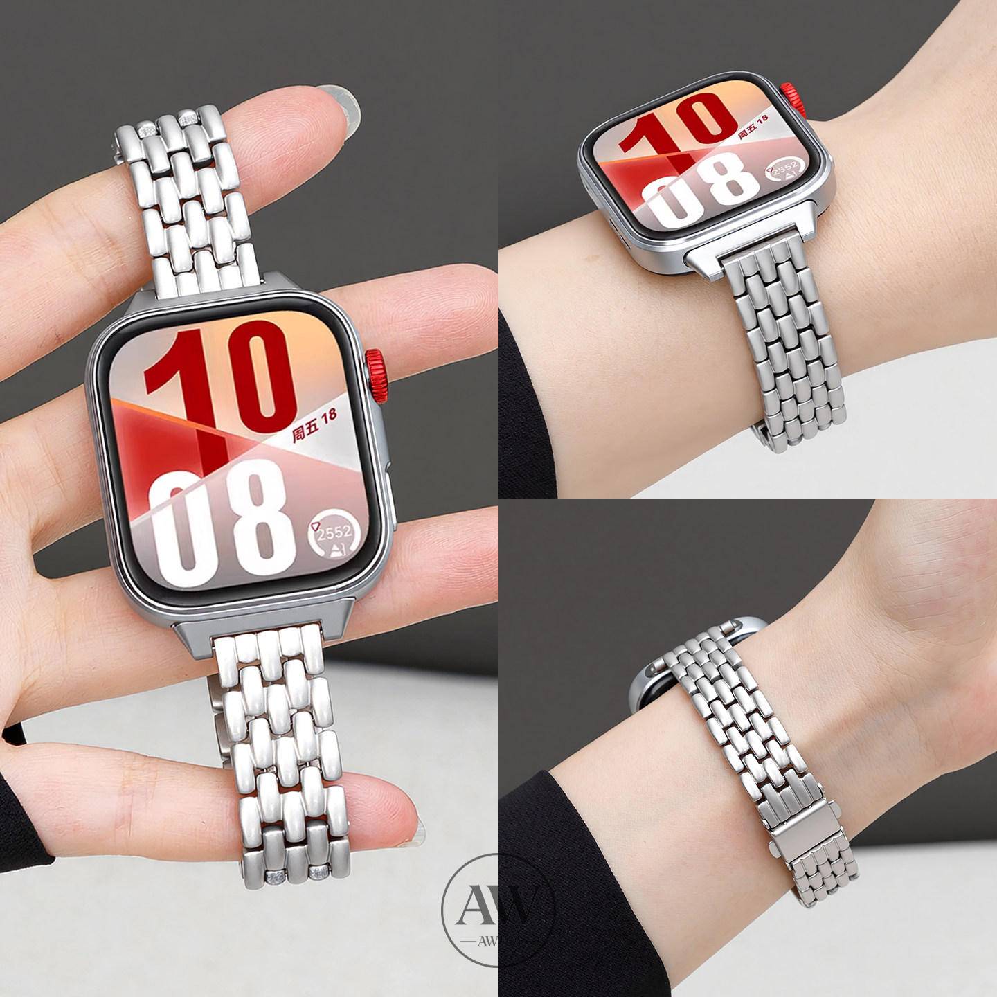 AW适用华为FIT4手表表带FIT3智能FIT4pro腕表新款watchfit4小蛮腰米粒不锈钢fit3/2女士高级金属夏天表链配件