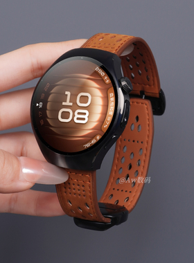 适用华为Watch5手表watch4pro表带watch3pro男款透气真皮gt6新款磁吸扣gt5高级感GT4/3智能2荣耀运动秋冬腕带