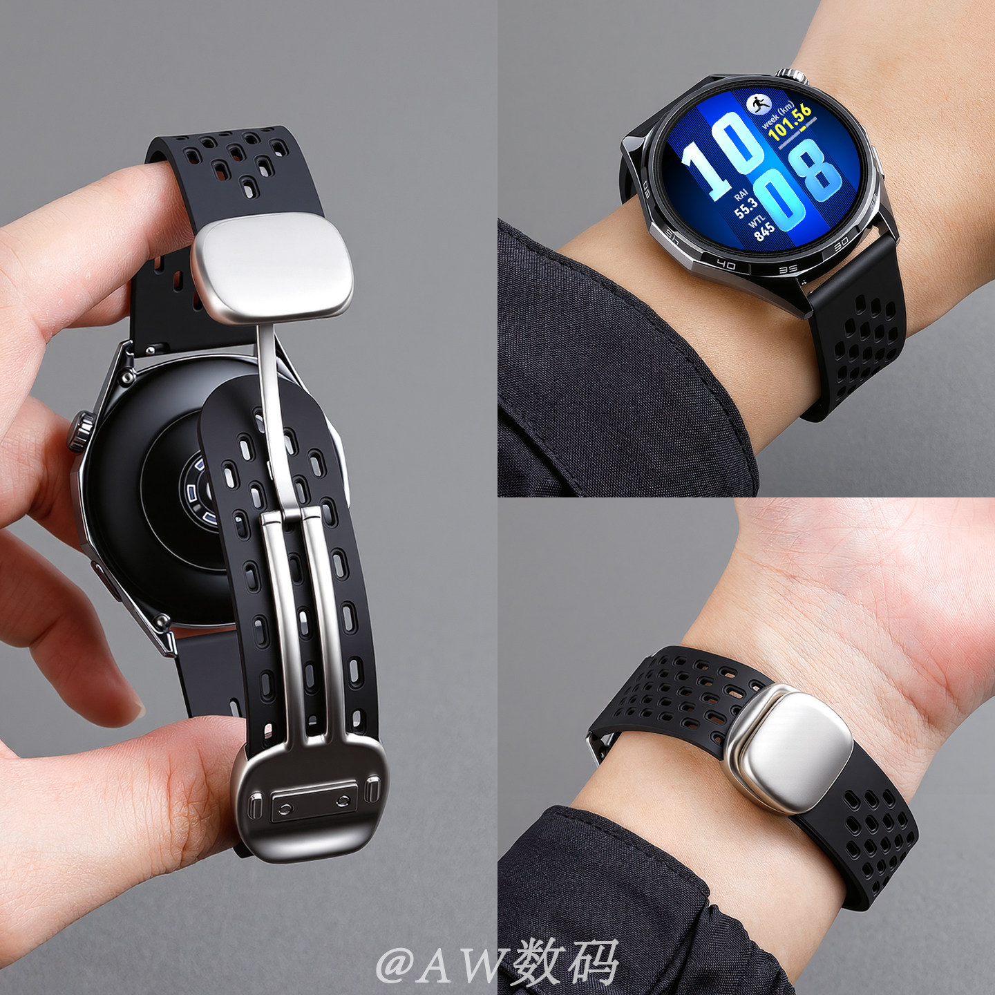 AW适用华为GT6表带gt5手表gt6pro男士新款透气硅胶watch5智能运动gt4金属磁吸扣gt3/2E夏天Runner2高级替换带