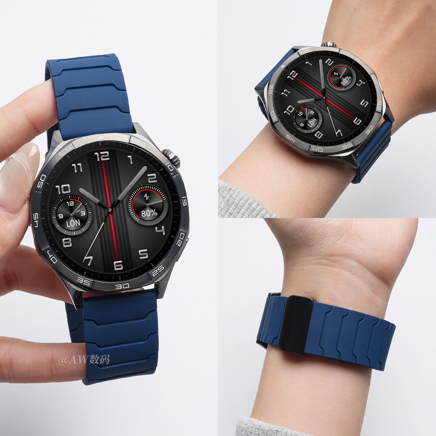 适用华为GT6表带gt5手表男士watch5新款铠甲硅胶gt4金属磁吸扣watchgt6pro高级gt3智能gt2夏天透气运动女腕带