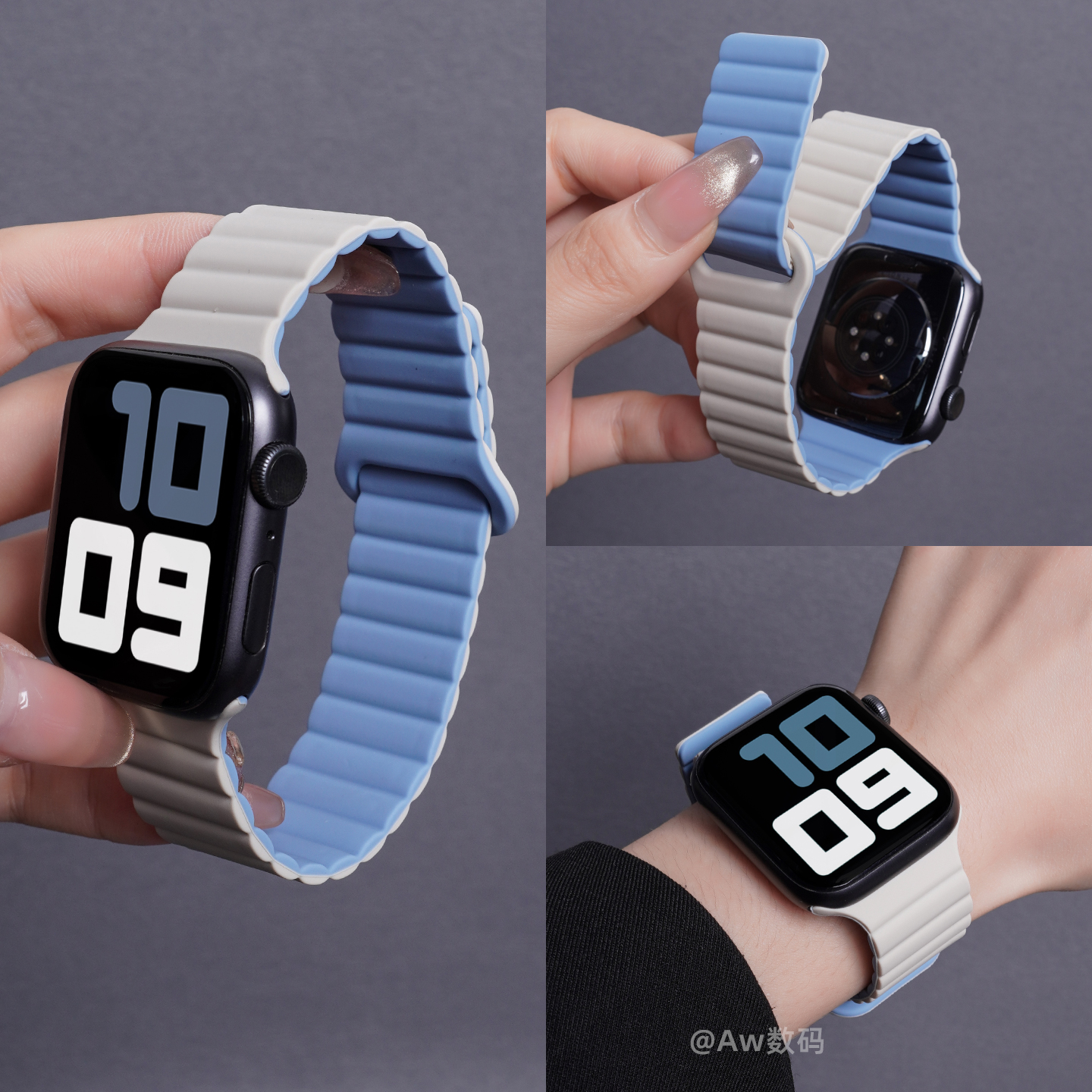 适用苹果手表iwatchs10手表带磁吸硅胶applewatchs9女士透气新款腕带8女款7小众6高级感5夏季ultra运动se系列