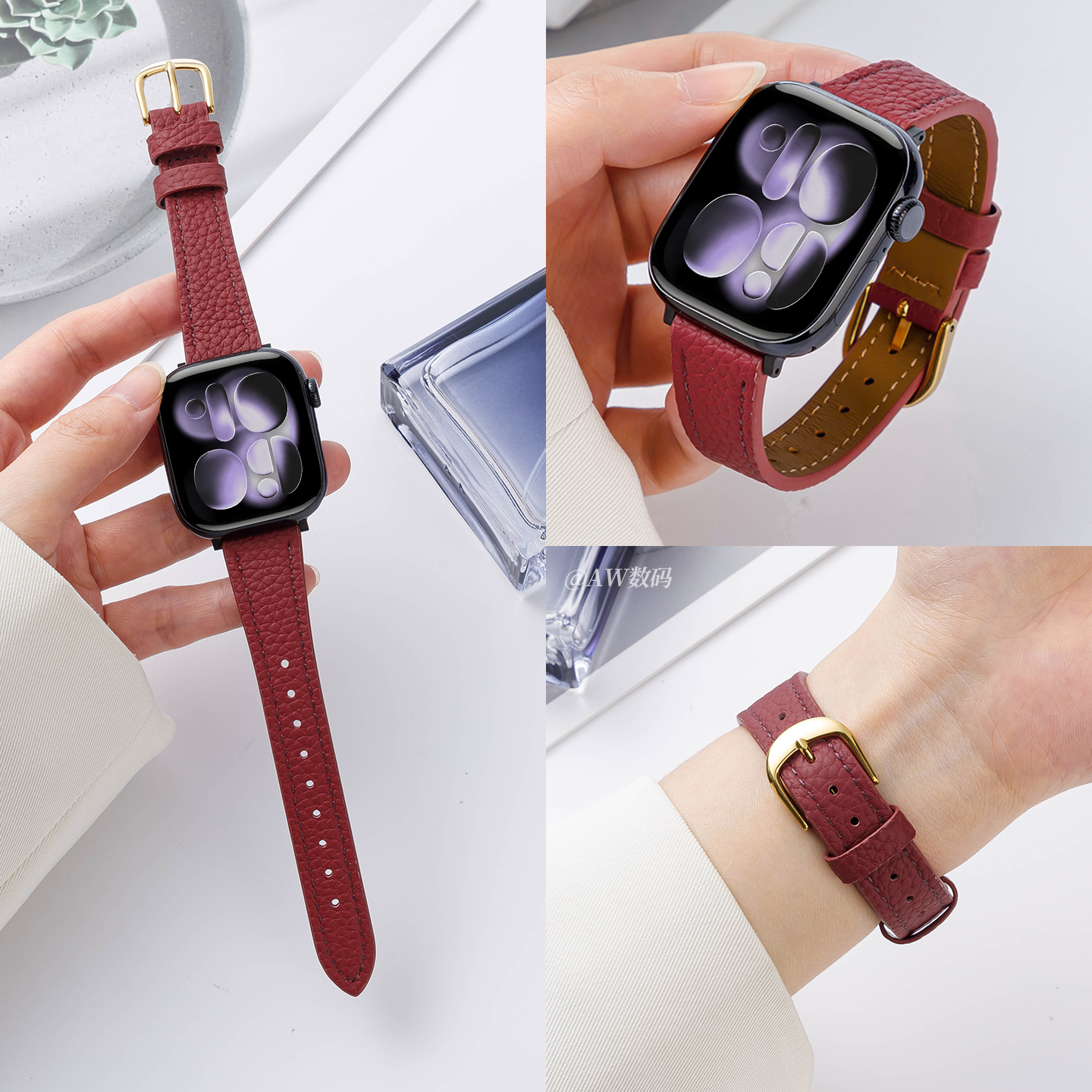 适用iwatch11真皮表带s10秋冬女