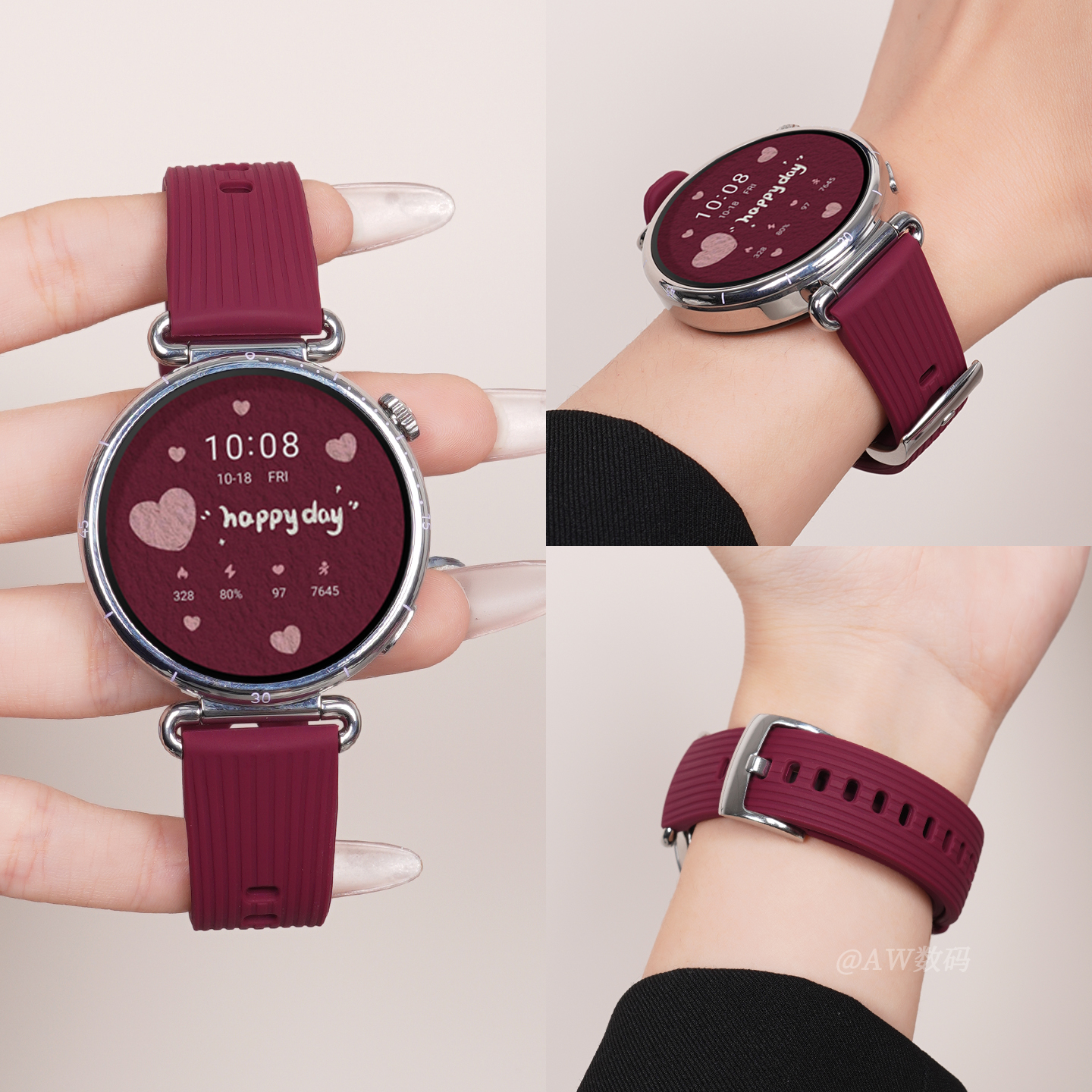 适用小米watchs4表带硅胶酒红女