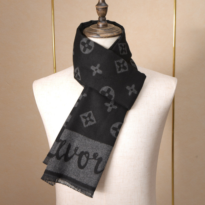 高档时尚韩版仿羊绒围巾男女通用冬季加厚保暖百搭黑色长方形围脖