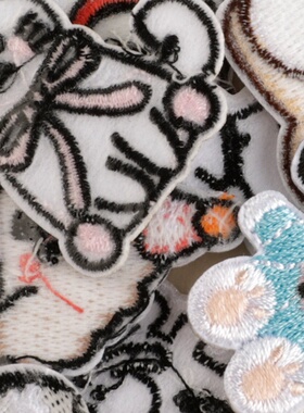 绣花标한국Wappen刺绣贴背胶补丁diy配饰猫咪猫碗辅料patch布贴