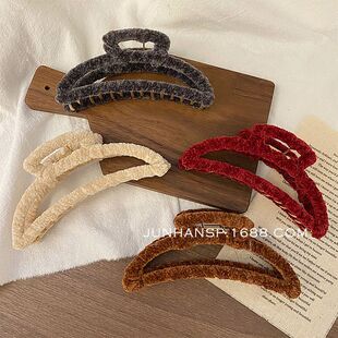 女敲气质抓夹舒服秋冬优雅ins绒布发夹发抓大号韩版绑盘发半月形