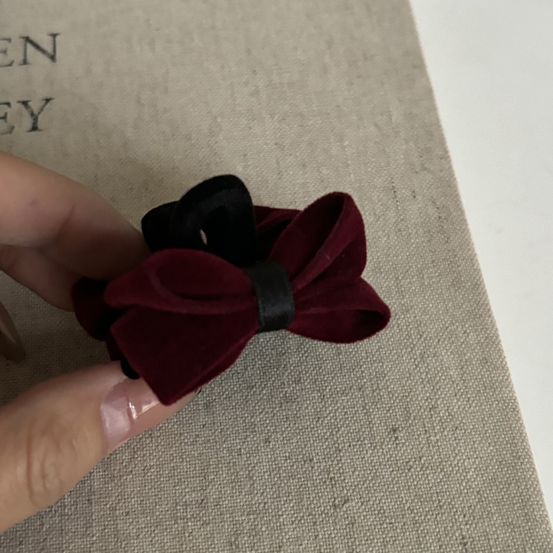 复古高级丝绒蝴蝶结刘海小抓夹红色发夹新年节日公主可爱发饰发卡