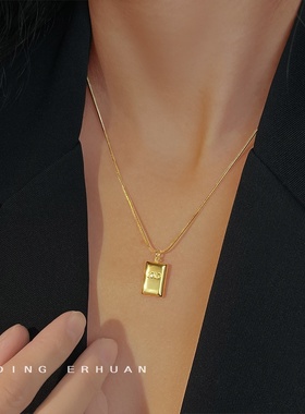 高保色！厚镀18K真金小金砖项链ins高级感不锈钢几乎不褪色锁骨链