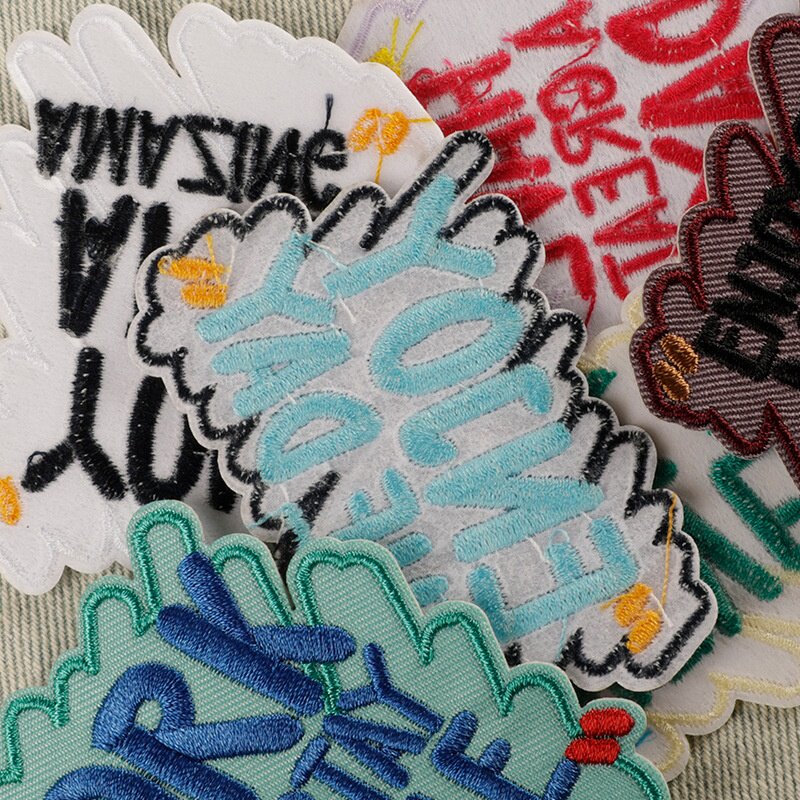 电脑绣花标鞋帽包辅料原创英文字母patch补丁贴背胶刺绣配饰布贴