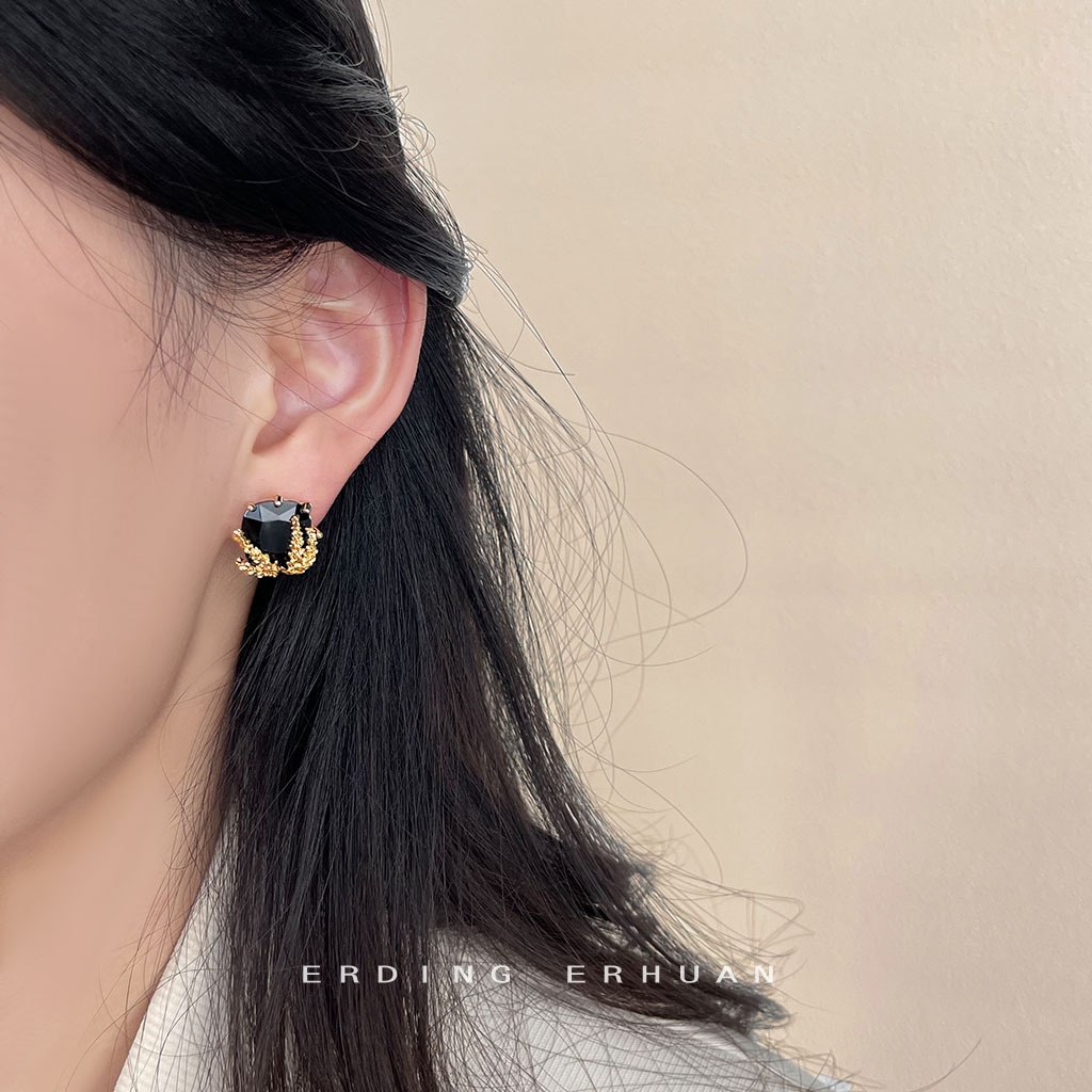 高级感时尚百搭方形几何麦穗银针电镀14K耳钉气质简约耳饰女工厂