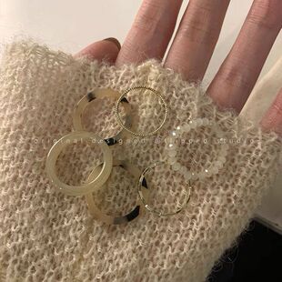 搭配叠豹纹指环外出韩国戒指简约INS金属亚克力戴珍珠手饰板材