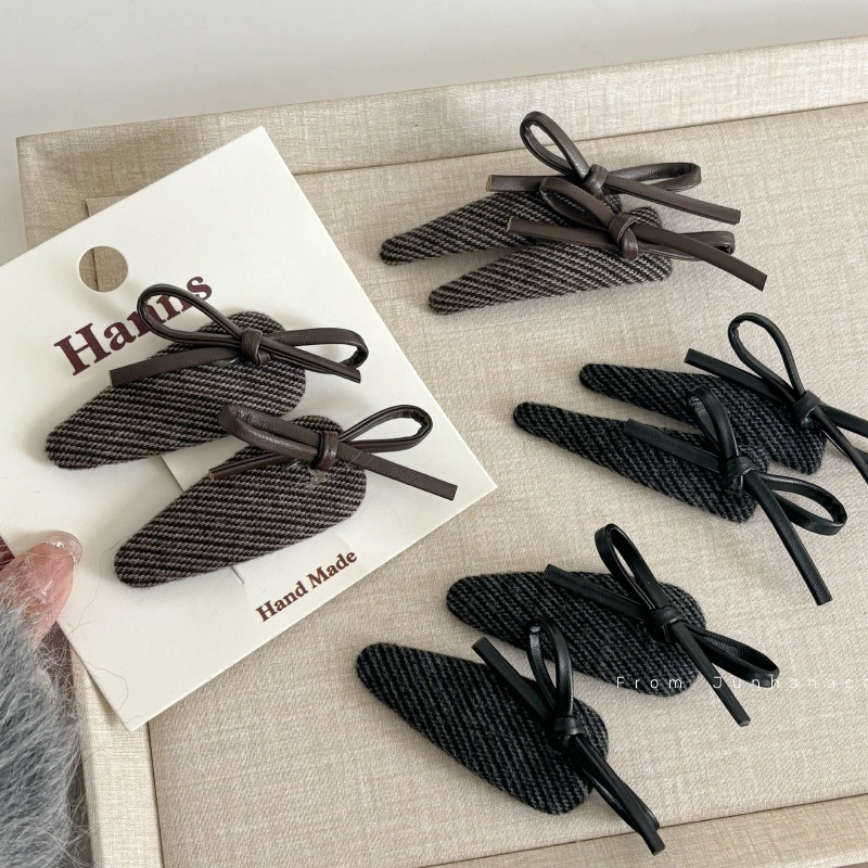 皮质复古蝴蝶结水滴BB夹发夹蝴蝶结高级感侧边夹刘海夹发卡