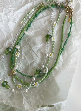 链轻奢小众串珠薄荷绿链颈锁骨