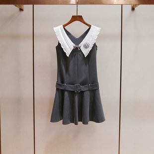 连衣裙拼色女 甜美南油学院风女装 翻领夏季 夏季 深圳荷叶边高端法式