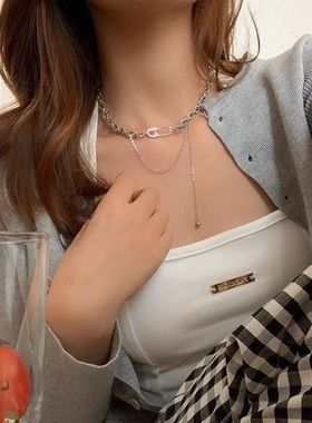 气质INS简约韩国回形针钛银色链