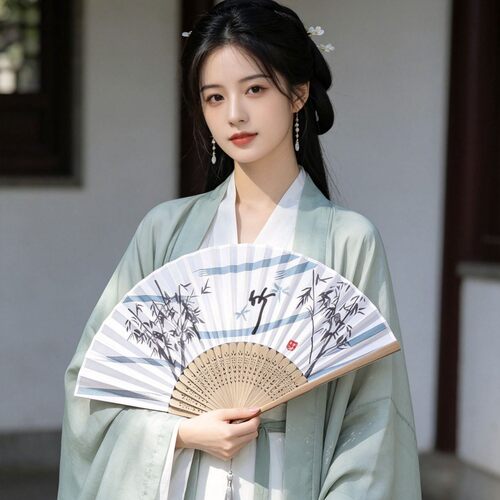 扇子古风折扇中国风舞蹈跳舞儿童夏季汉服女旗袍水墨画折叠小纸扇