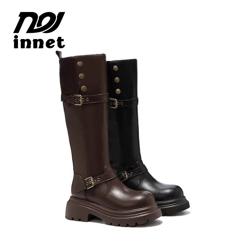 【茵奈儿▪INNET】【冬日序号】复古百搭皮带扣高筒骑士靴-鱼,女鞋,时尚休闲鞋,淘宝优惠券,粉丝福利购,淘宝优惠卷