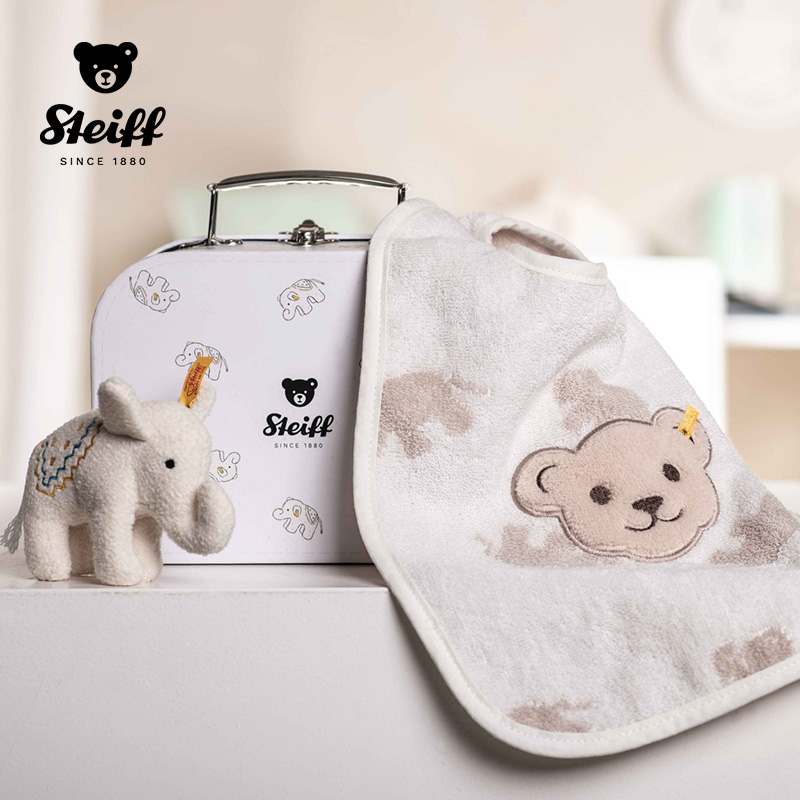 德国Steiff史戴芙宝宝小象摇铃围兜新生儿毛绒玩具可爱公仔礼物